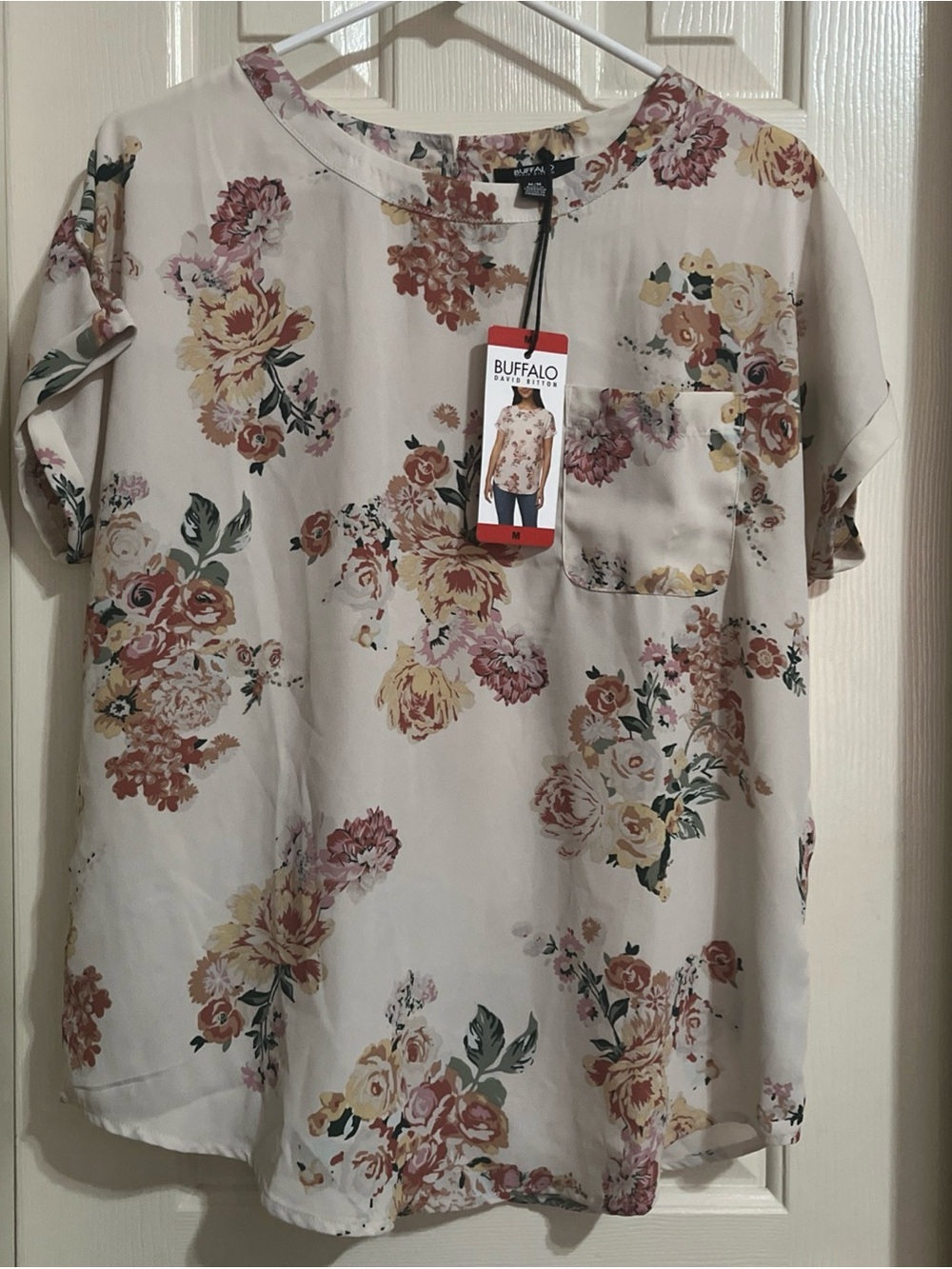 Buffalo David Bitton Cream Floral Short-Sleeve Pocket Tee